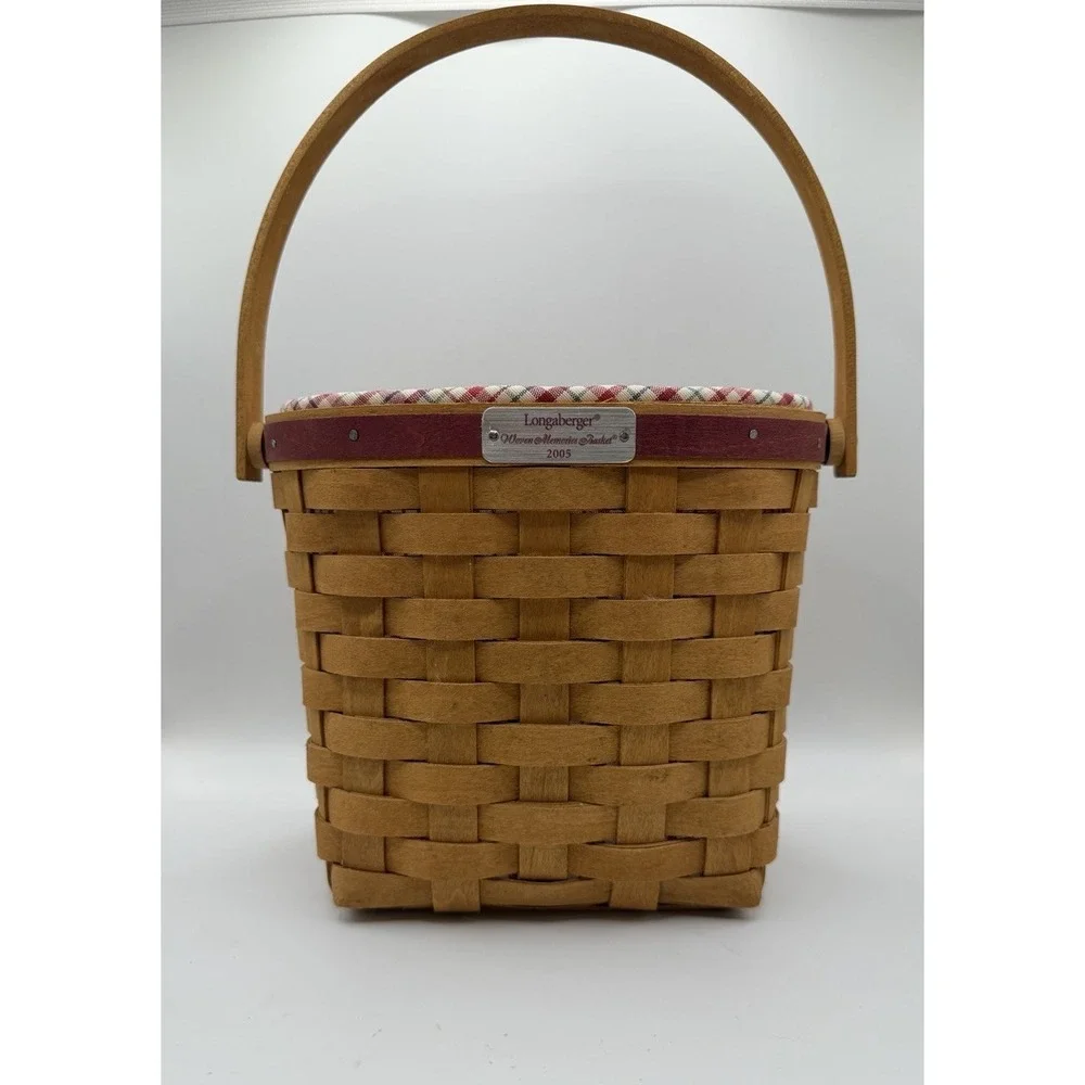 Longaberger Woven Memories Basket 2005 Cherry Red Plaid Liner Protector